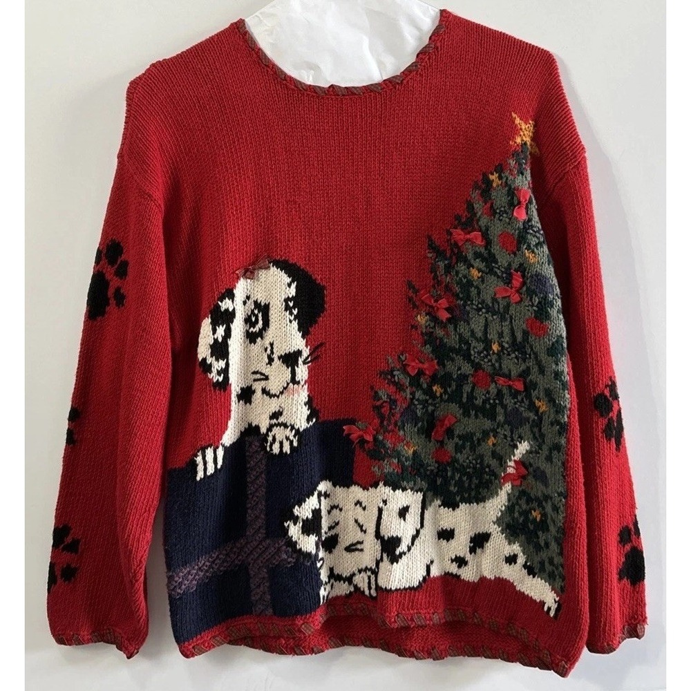 Vintage Woolrich Women's Christmas Dalmatian Sweater Sz Large